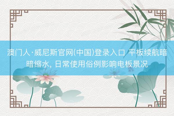 澳门人·威尼斯官网(中国)登录入口 平板续航暗暗缩水， 日常使用俗例影响电板景况